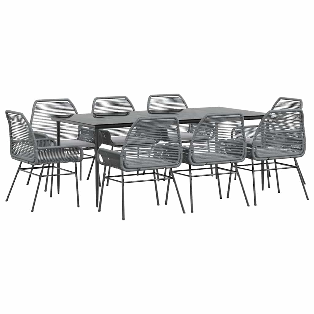 Set de sufragerie de grădină de 9 piese sticlă poliratan gri GartenMobel Dekor