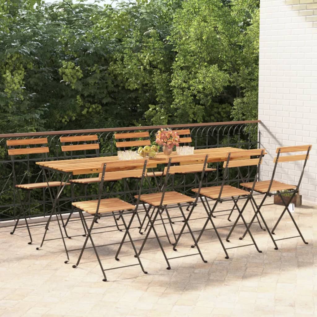 Scaune de bistro pliabile, 8 buc., lemn masiv de tec și oțel GartenMobel Dekor