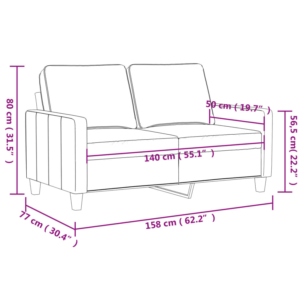 Canapea cu 2 locuri, crem, 140 cm, catifea GartenMobel Dekor