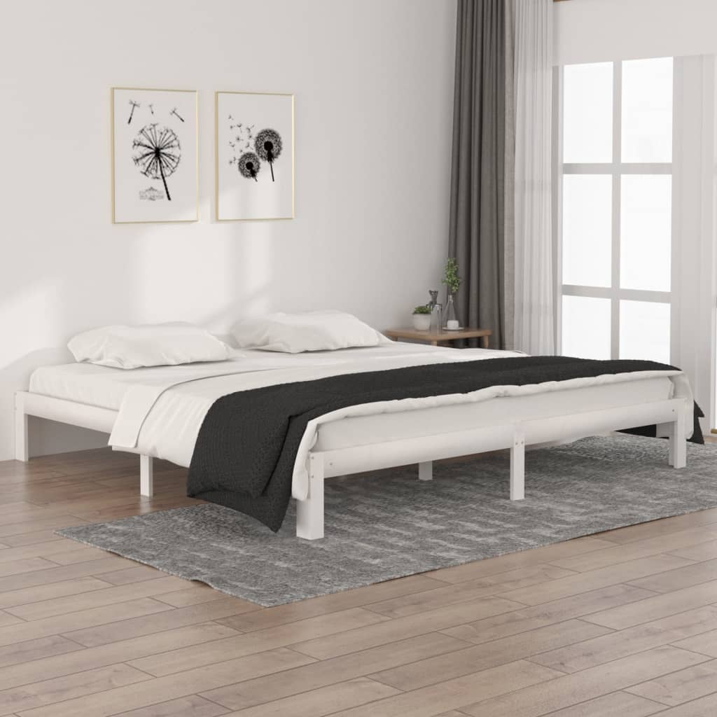 Cadru de pat, alb, 200x200 cm, lemn masiv de pin GartenMobel Dekor