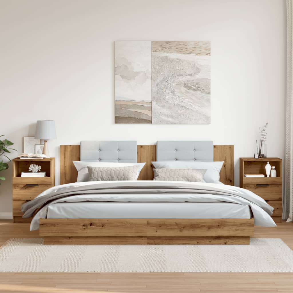 Noptiere, 2 buc., stejar artizanal, 40x36x65 cm, lemn prelucrat GartenMobel Dekor