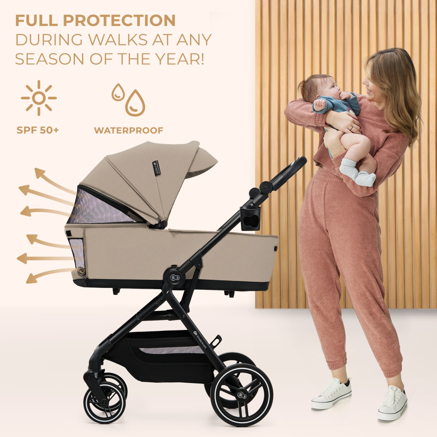 CARUCIOR KINDERKRAFT YOXI 3IN1 (MINK PRO) BEJ NISIP SuperHeroes ToysZone