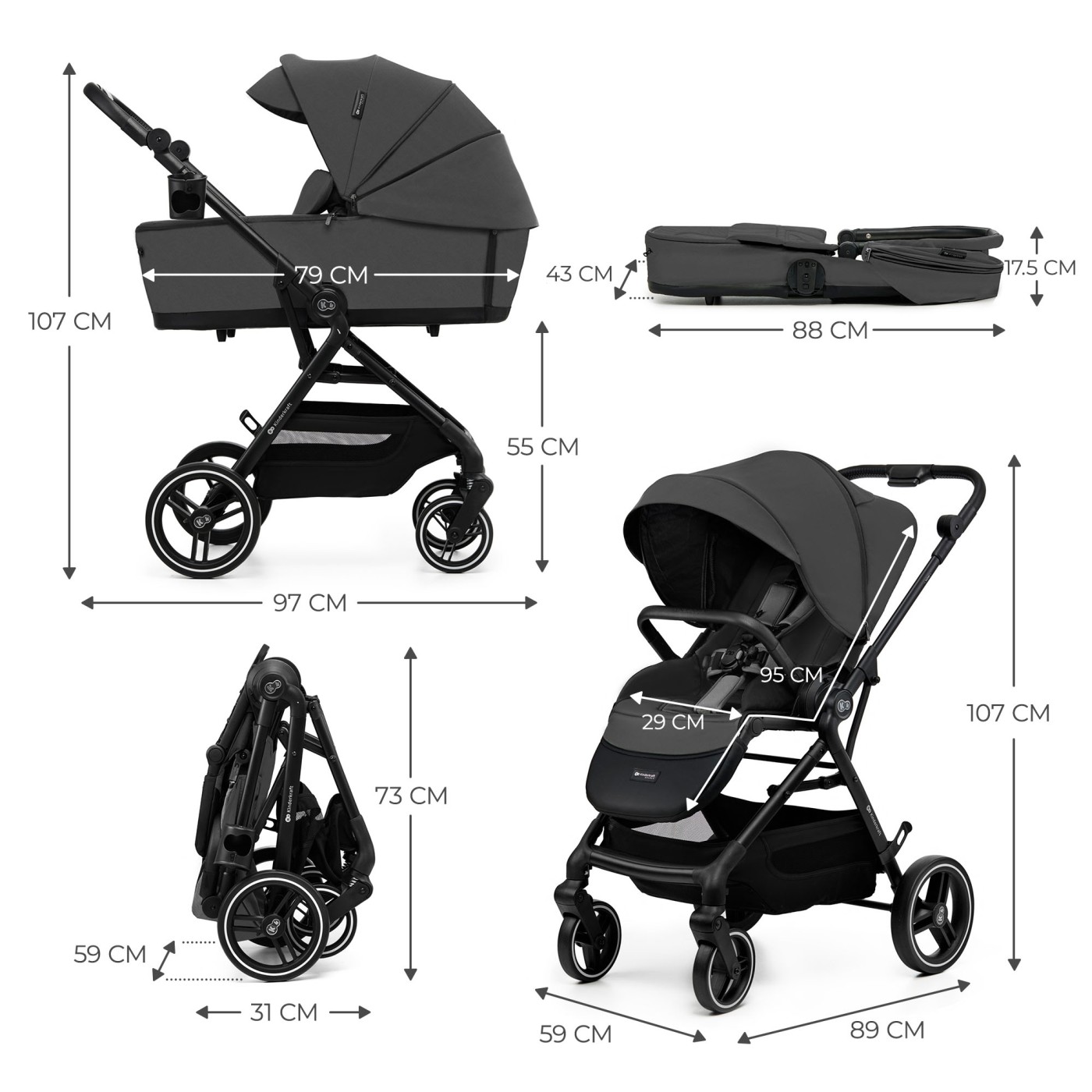 CARUCIOR KINDERKRAFT YOXI 3IN1 (MINK PRO) MOON GREY SuperHeroes ToysZone