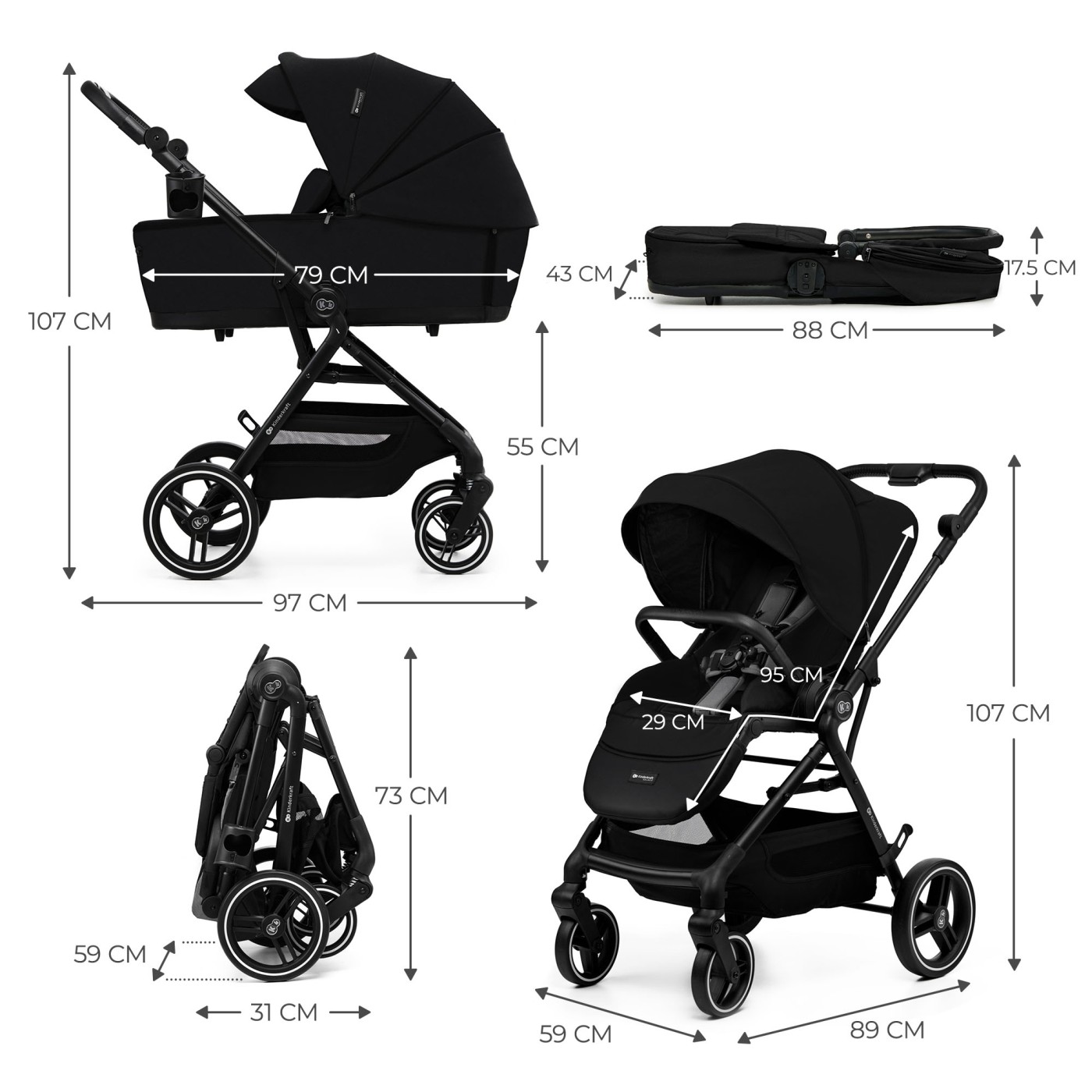 CARUCIOR KINDERKRAFT YOXI 3IN1 (MINK PRO) PURE BLACK SuperHeroes ToysZone