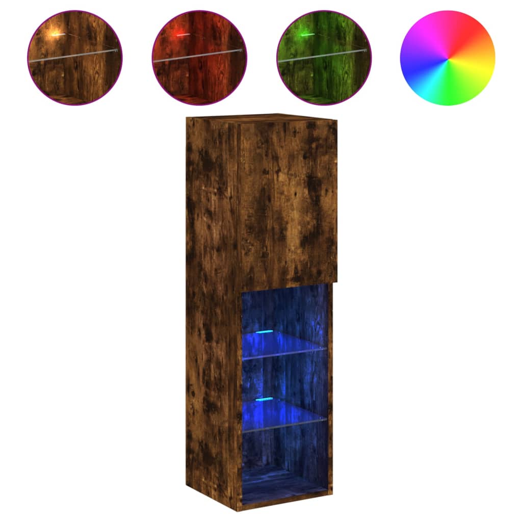 Comode TV cu lumini LED, 2 buc., stejar fumuriu, 30,5x30x102 cm GartenMobel Dekor