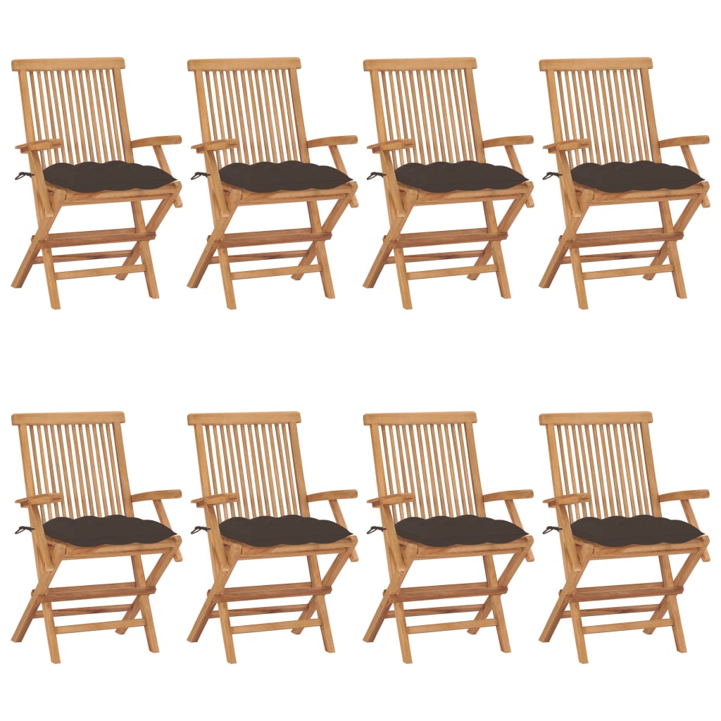 Scaune de grădină cu perne gri taupe, 8 buc., lemn masiv tec GartenMobel Dekor