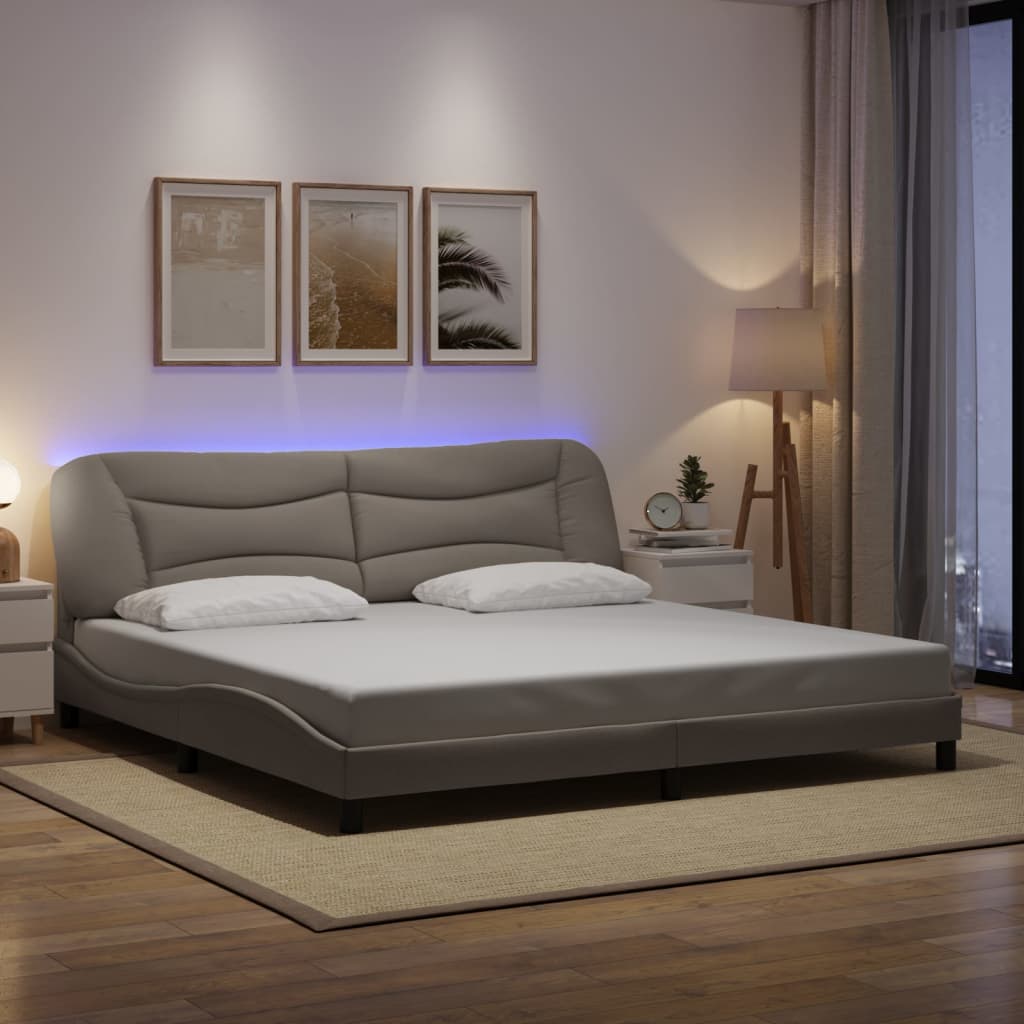 Cadru de pat cu lumini LED, gri taupe, 200x200 cm, textil GartenMobel Dekor