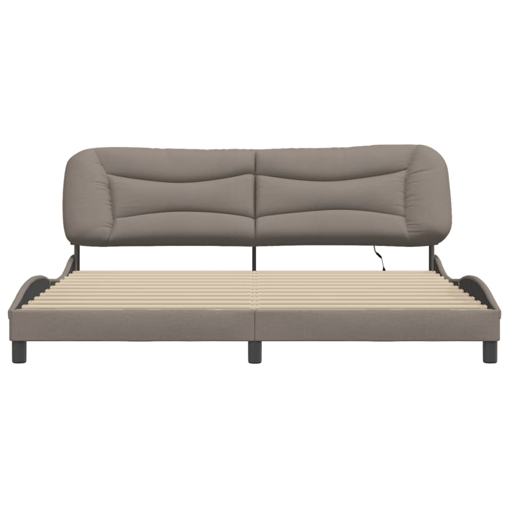 Cadru de pat cu lumini LED, gri taupe, 200x200 cm, textil GartenMobel Dekor