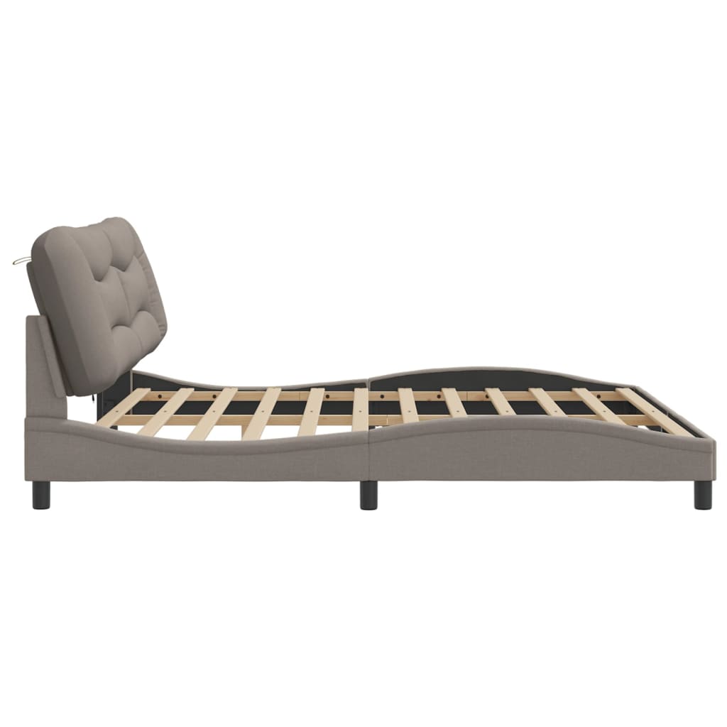 Cadru de pat cu lumini LED, gri taupe, 200x200 cm, textil GartenMobel Dekor