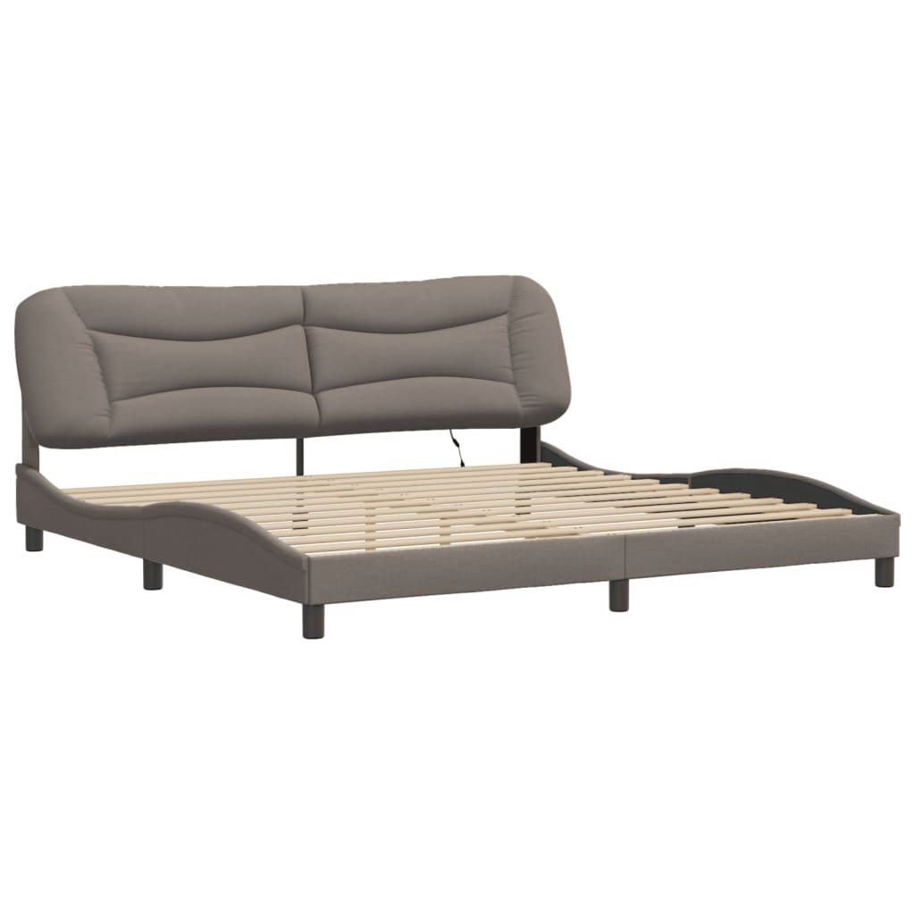 Cadru de pat cu lumini LED, gri taupe, 200x200 cm, textil GartenMobel Dekor