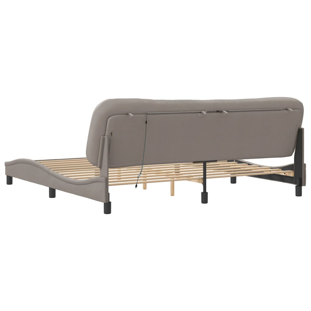 Cadru de pat cu lumini LED, gri taupe, 200x200 cm, textil GartenMobel Dekor