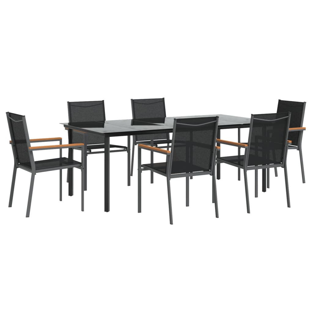Set mobilier de grădină, 7 piese, negru, textilenă și oțel GartenMobel Dekor