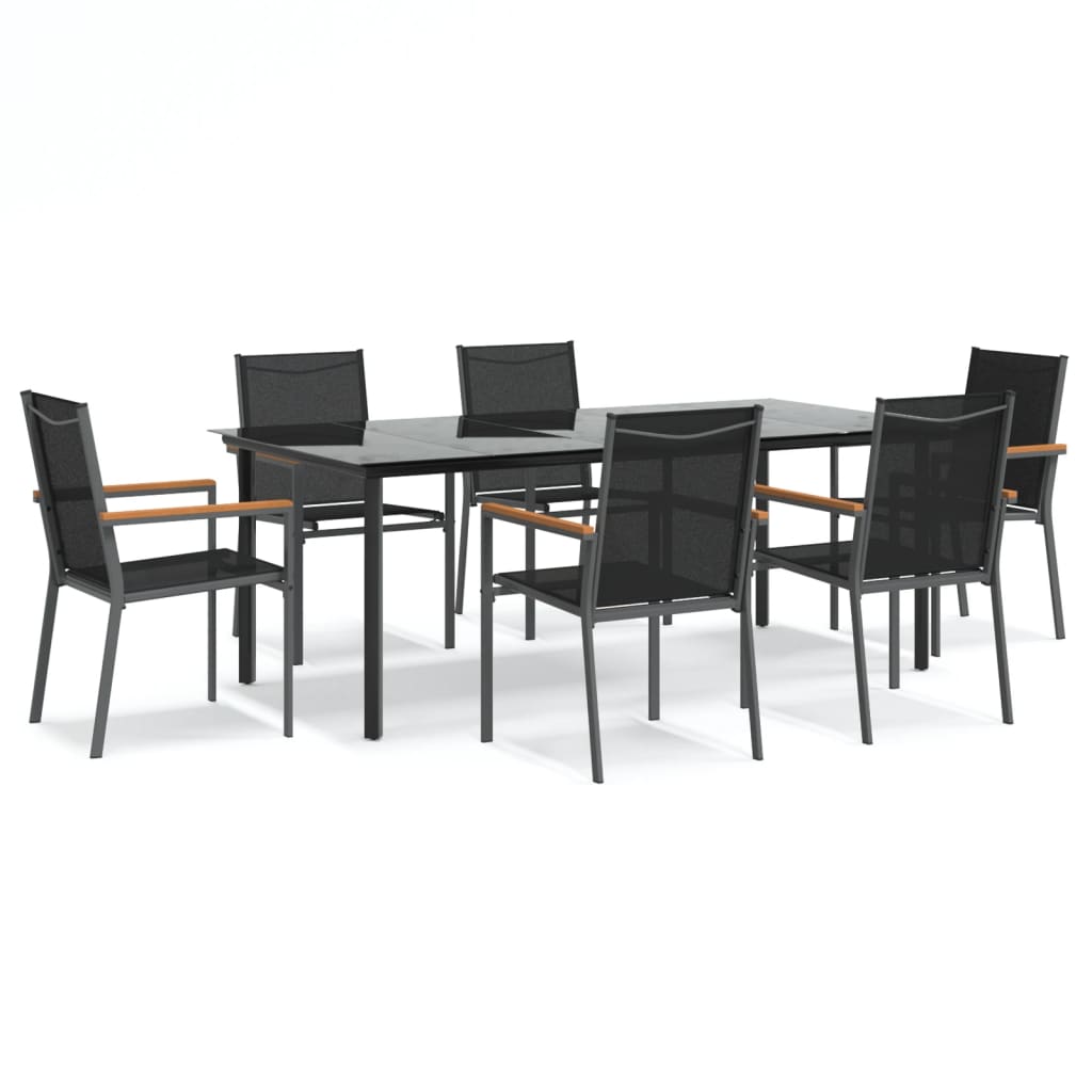 Set mobilier de grădină, 7 piese, negru, textilenă și oțel GartenMobel Dekor