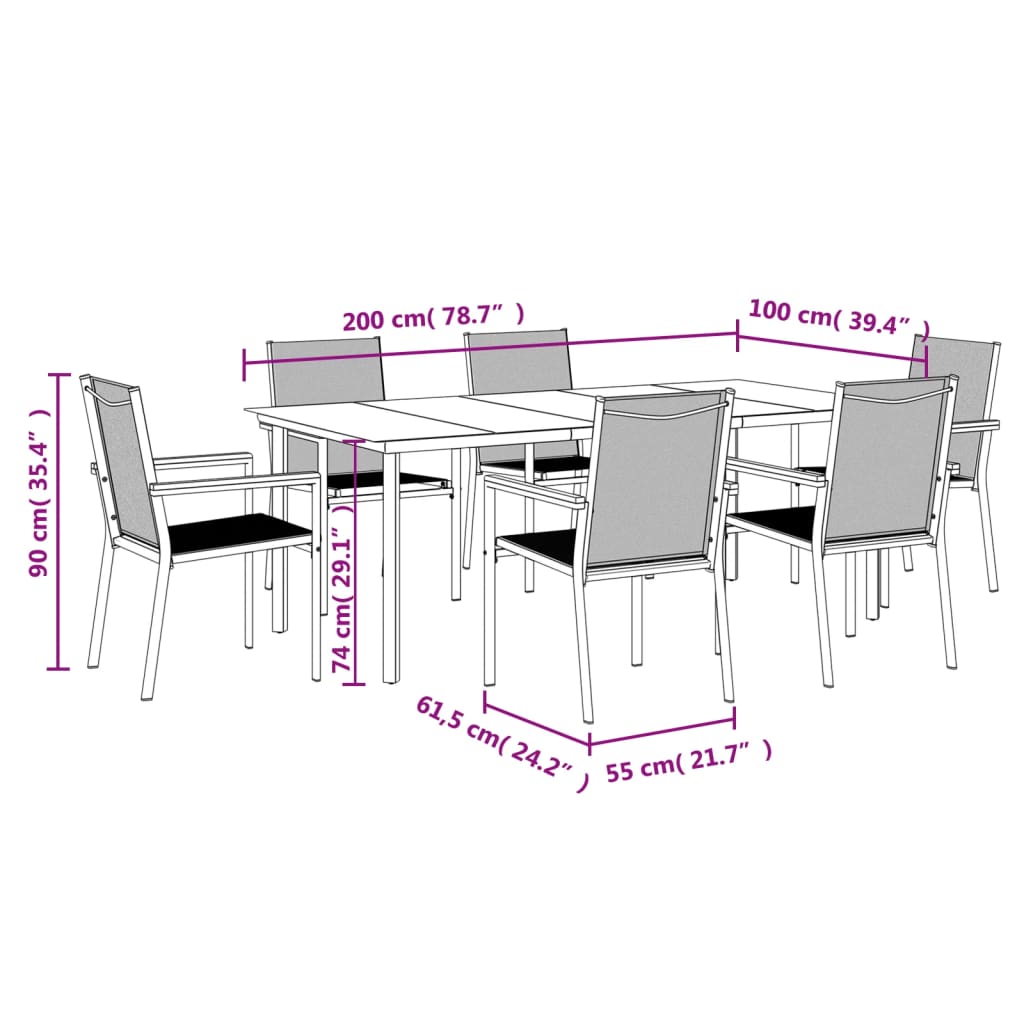 Set mobilier de grădină, 7 piese, negru, textilenă și oțel GartenMobel Dekor