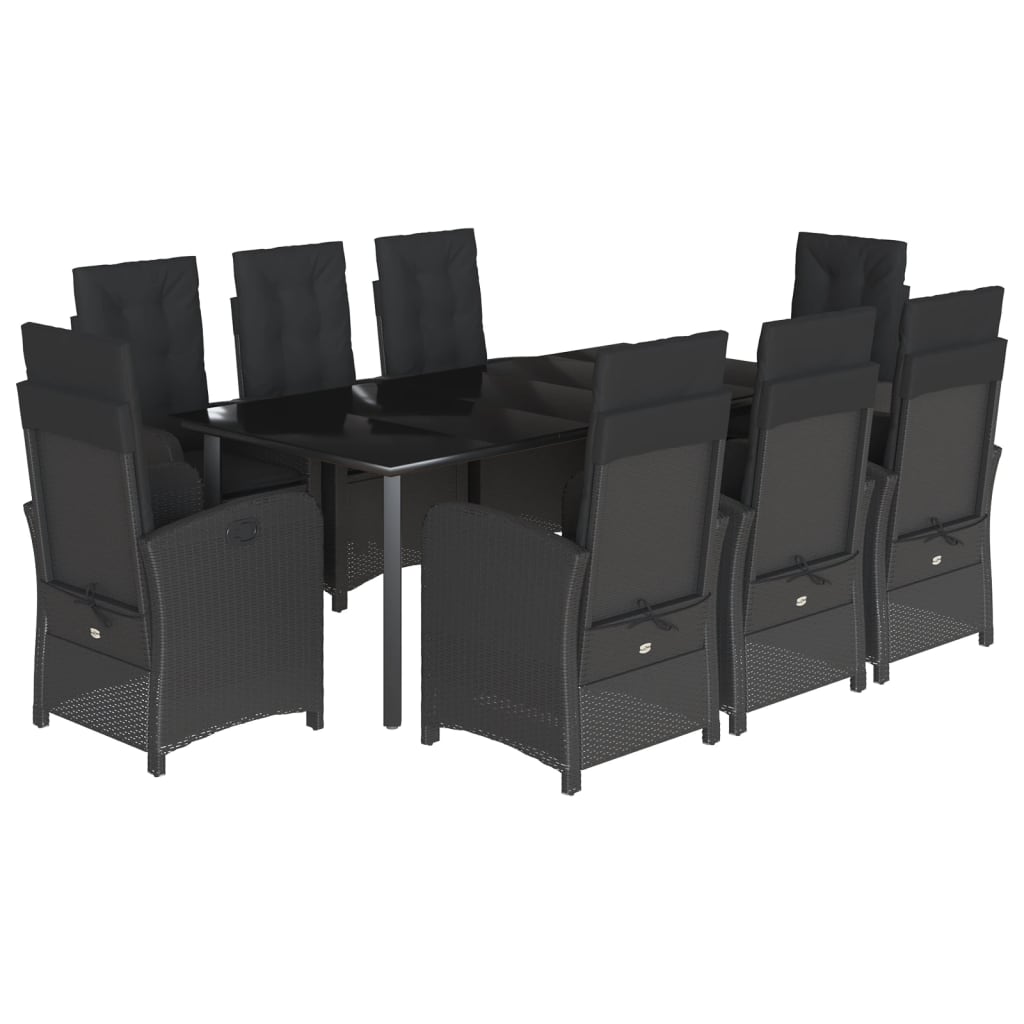 Set mobilier de grădină cu perne, 9 piese, negru, poliratan GartenMobel Dekor