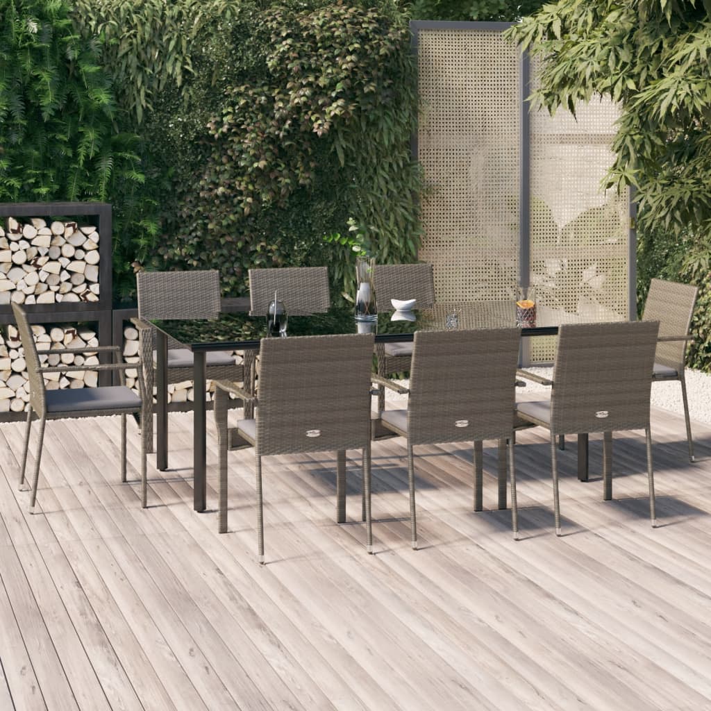 Set mobilier de grădină cu perne, 9 piese, negru/gri, poliratan GartenMobel Dekor