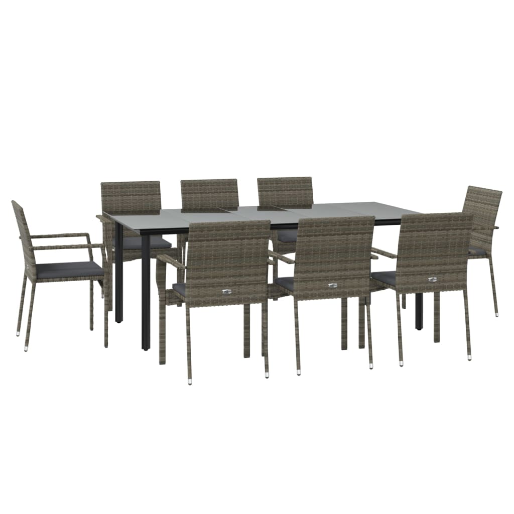 Set mobilier de grădină cu perne, 9 piese, negru/gri, poliratan GartenMobel Dekor