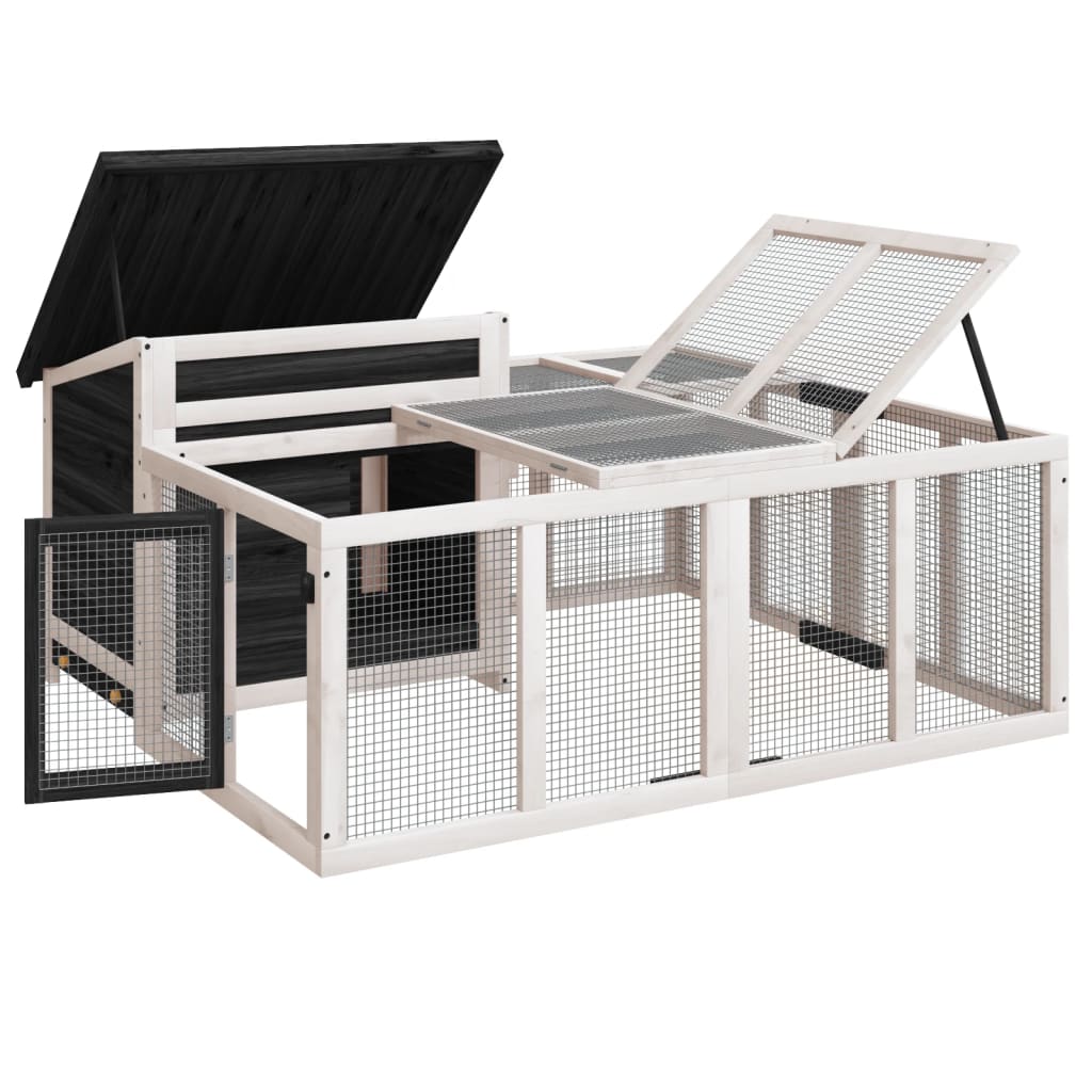 Cușcă pentru iepuri gri 144x123x67,5 cm din lemn masiv de pin GartenMobel Dekor