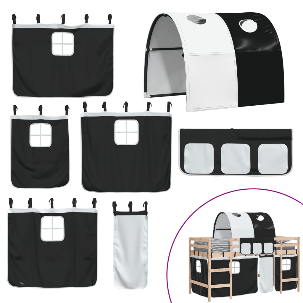 Pat etajat de copii cu tunel alb/negru 80x200 cm lemn masiv pin GartenMobel Dekor