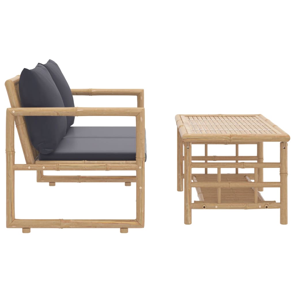 Set mobilier de grădină cu perne gri închis, 2 piese, bambus GartenMobel Dekor