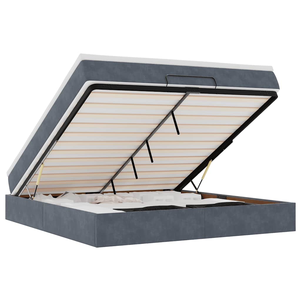 Cadru de pat otoman cu saltea Gri închis 160x200cm catifea GartenMobel Dekor