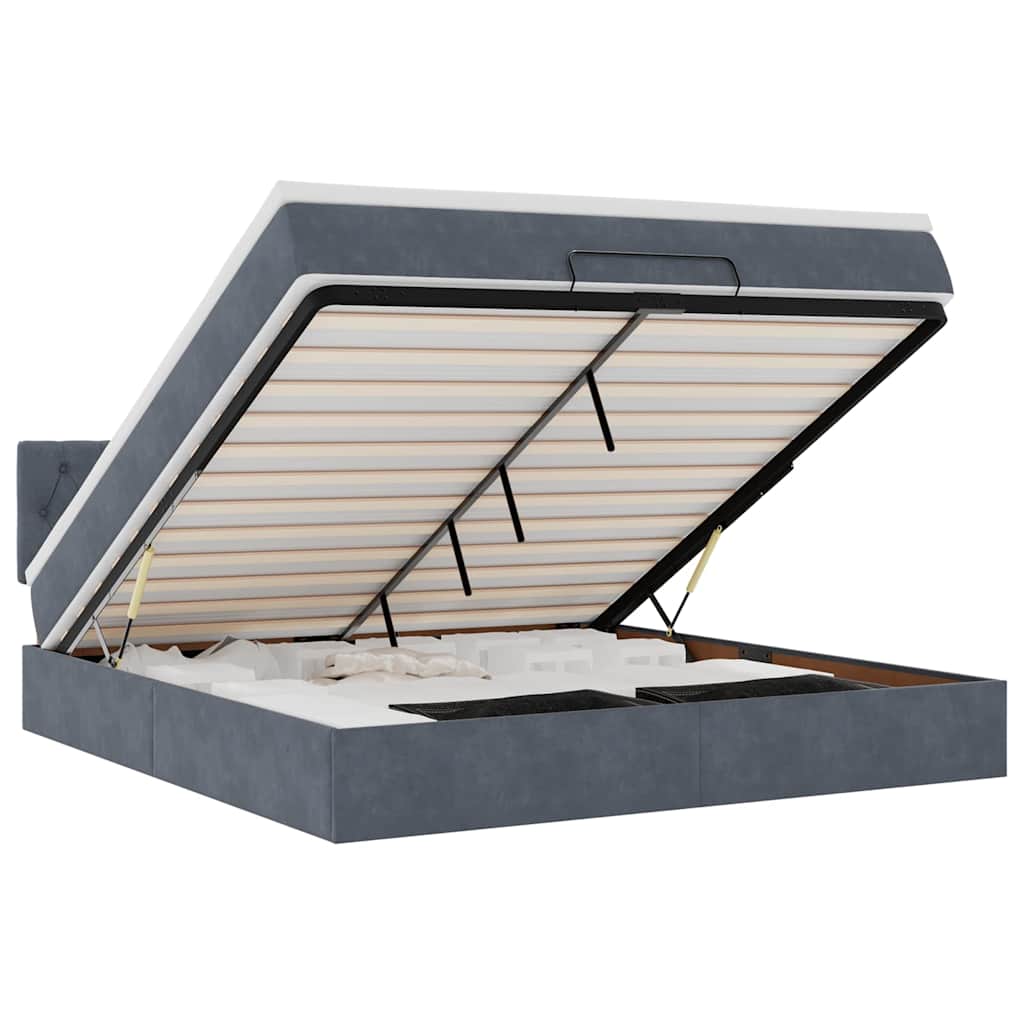 Cadru de pat otoman cu saltea Gri închis 160x200cm catifea GartenMobel Dekor