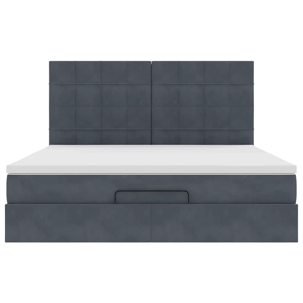 Cadru de pat otoman cu saltele Gri închis 160x200cm catifea GartenMobel Dekor