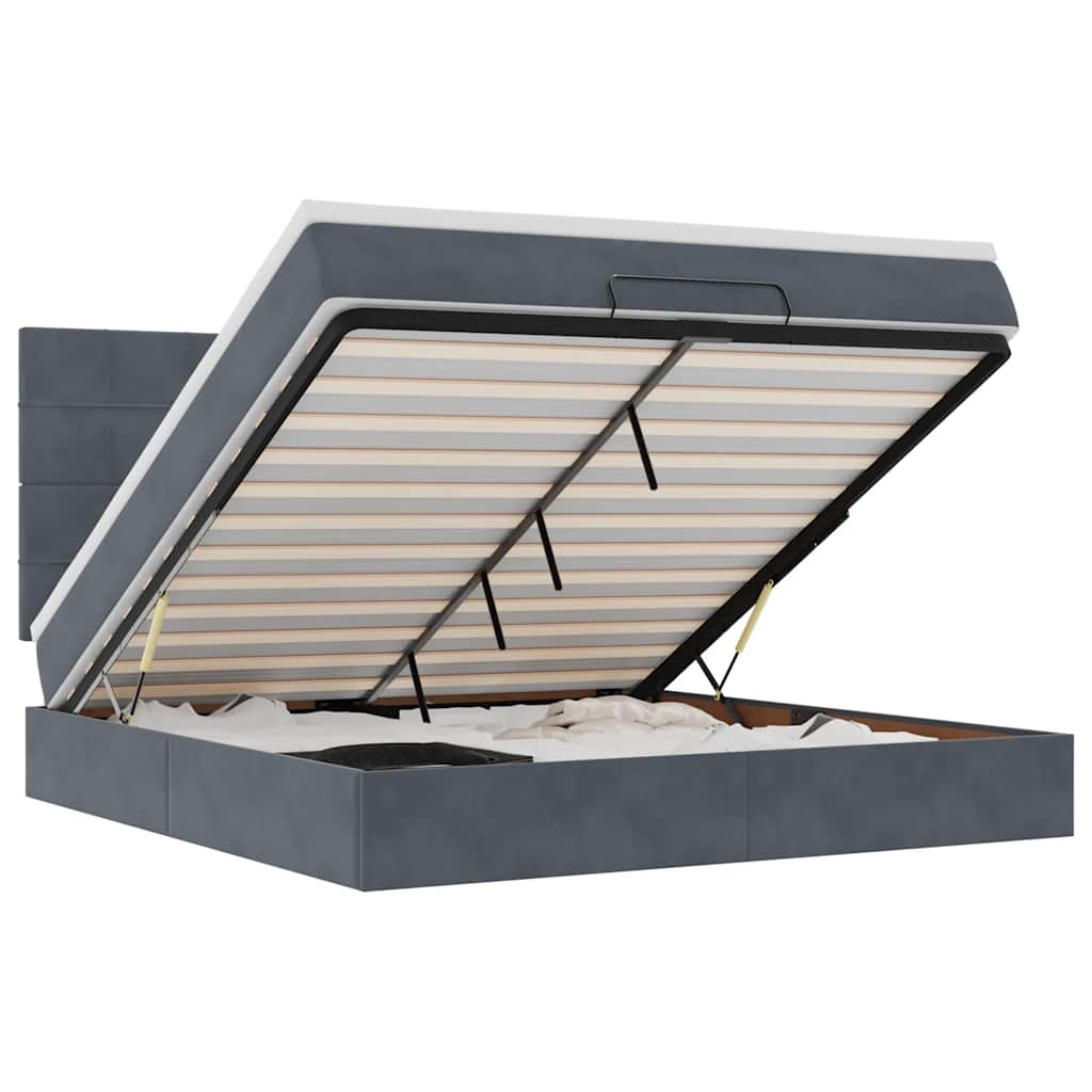 Cadru de pat otoman cu saltele Gri închis 160x200cm catifea GartenMobel Dekor