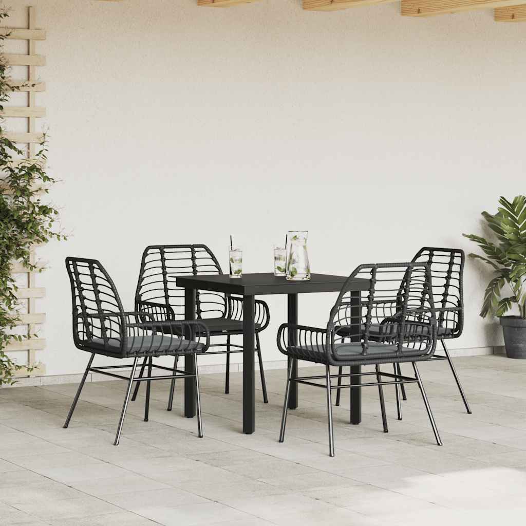 Set de sufragerie de grădină 5 piese neagră Sticlă Poly Rattan GartenMobel Dekor