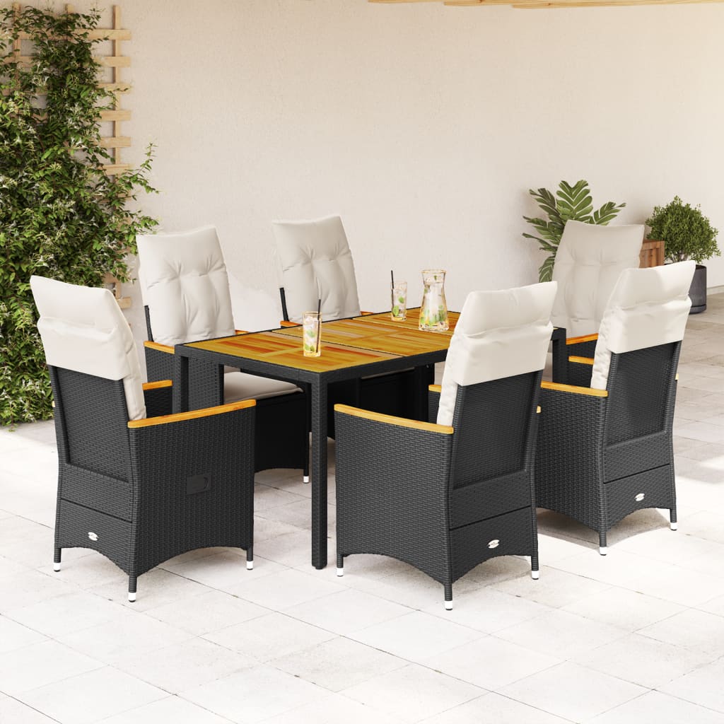 Set mobilier de grădină cu perne, 7 piese, negru, poliratan GartenMobel Dekor