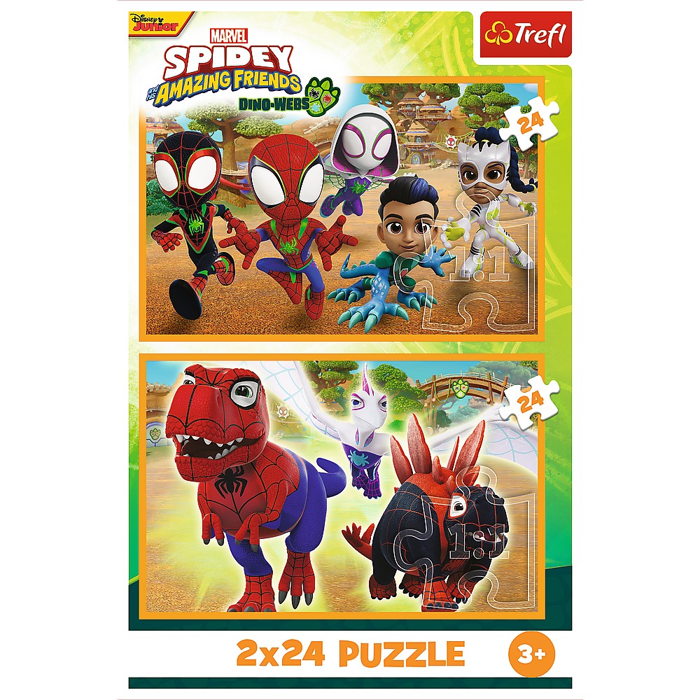 PUZZLE TREFL 2X24 SPIDEY AND HIS AMAZING FRIENDS DINO-WEBS SPIDEY SI DINOZAURII SuperHeroes ToysZone