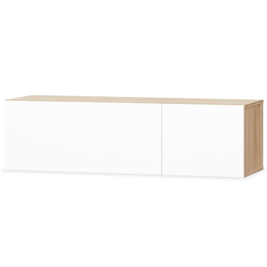 Comodă TV, PAL 120 x 40 x 34 cm, alb extralucios și stejar GartenMobel Dekor