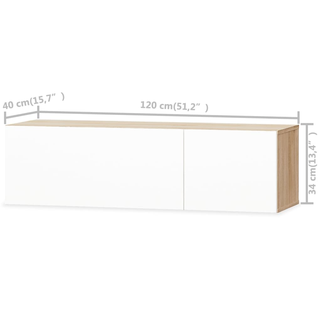 Comodă TV, PAL 120 x 40 x 34 cm, alb extralucios și stejar GartenMobel Dekor