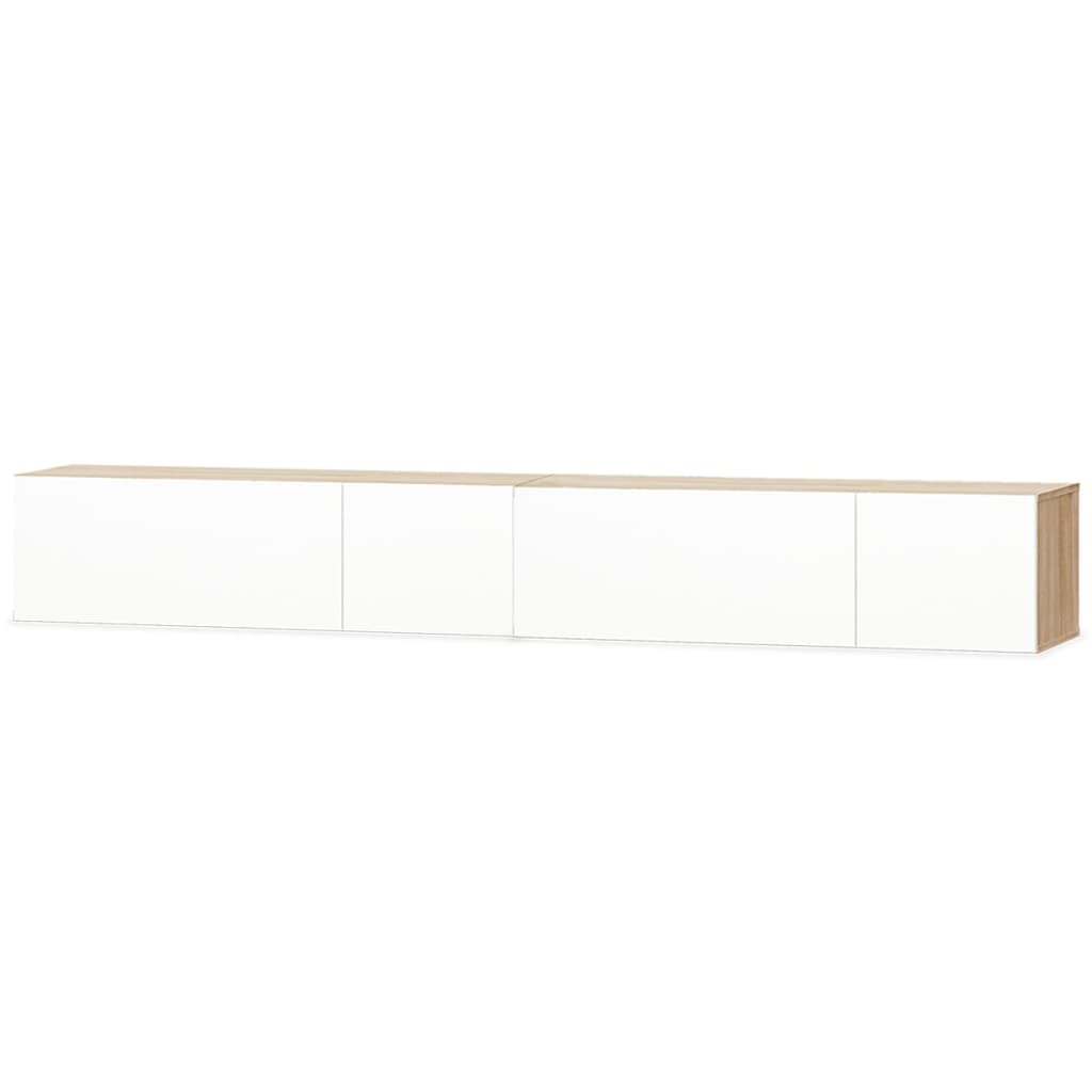 Comode TV, 2 buc, PAL, 120x40x34 cm, alb lucios și stejar GartenMobel Dekor