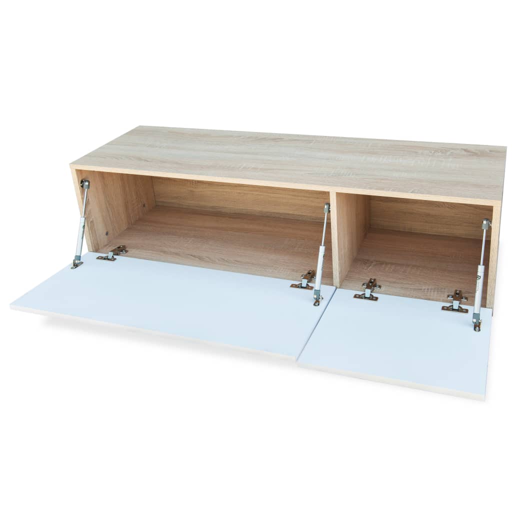 Comode TV, 2 buc, PAL, 120x40x34 cm, alb lucios și stejar GartenMobel Dekor