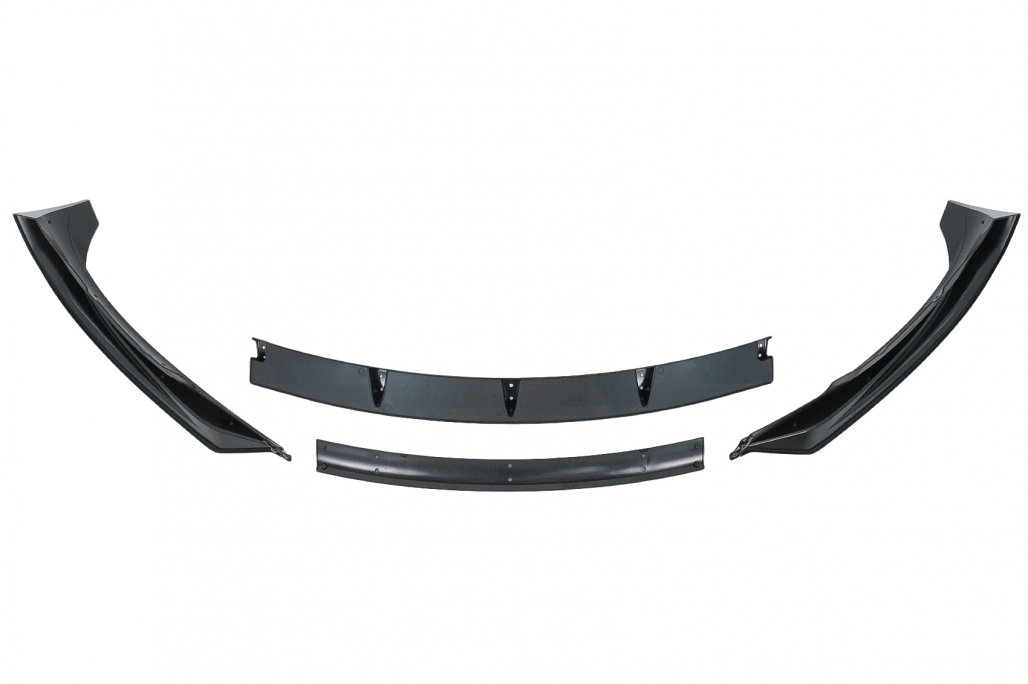 Pachet Exterior Complet de Extensii Tesla Model 3 (2017-up) Prelungire Bara Fata cu Difuzor de aer si Eleron Negru Lucios Performance AutoTuning