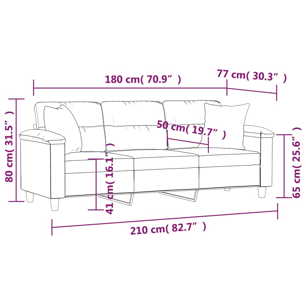 Canapea cu 3 locuri și perne, bej, 180 cm, microfibră GartenMobel Dekor
