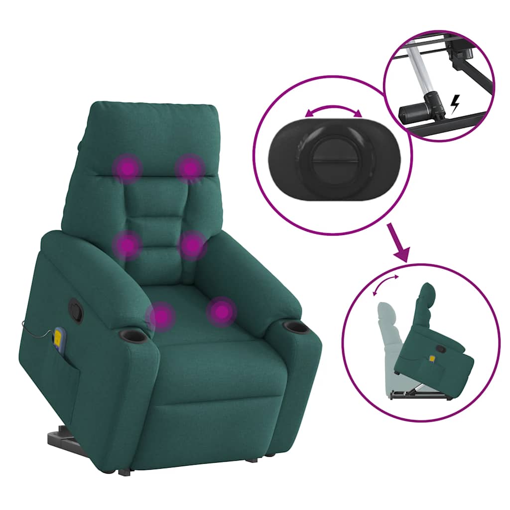 Fotoliu rabatabil de masaj, cu ridicare, verde închis, textil GartenMobel Dekor