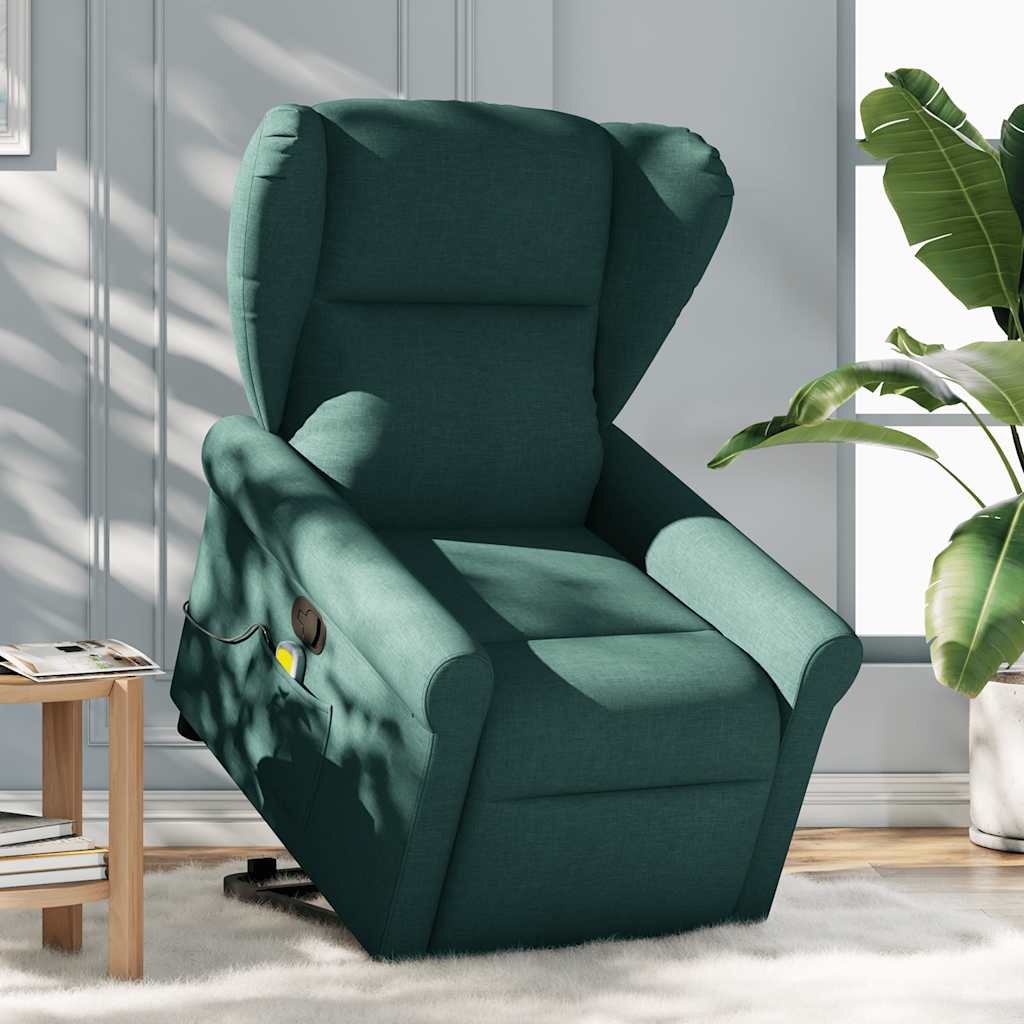 Fotoliu rabatabil de masaj, cu ridicare, verde închis, textil GartenMobel Dekor