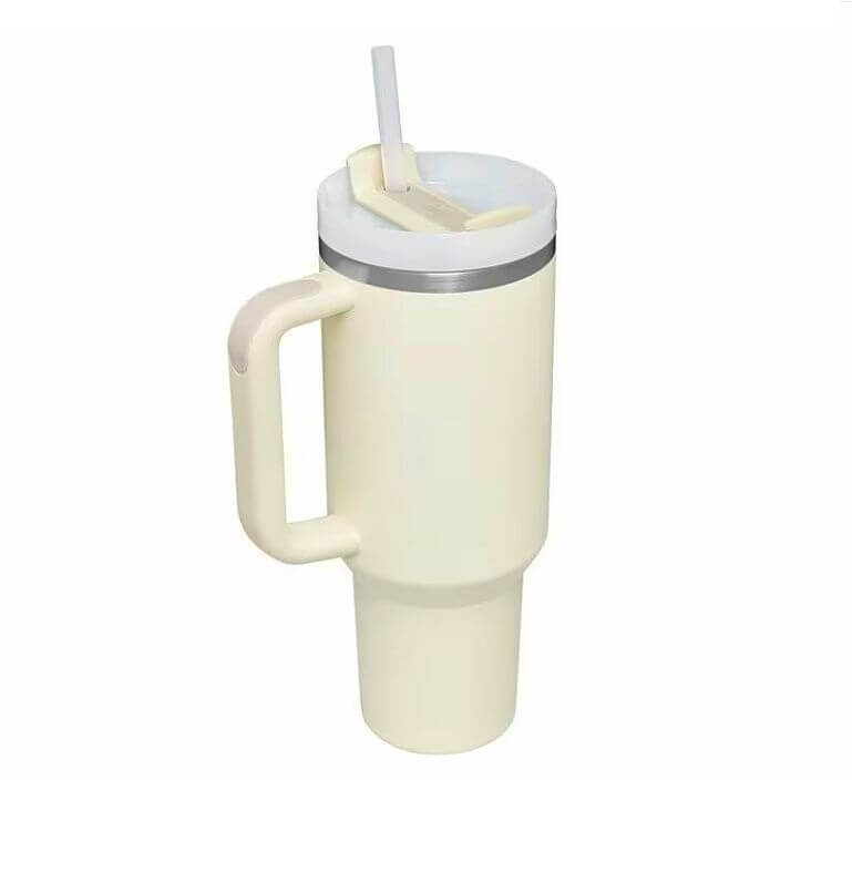 Cana termică inox cu paie, dublu perete - 1183ml alabstru deschis Handy KitchenServ