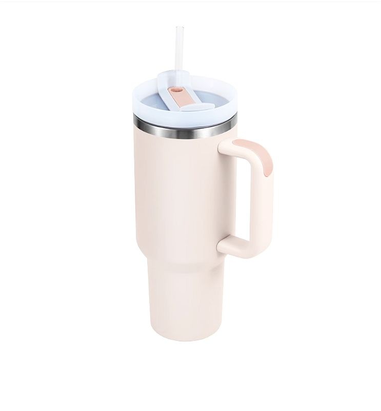 Cana termică inox cu paie, dublu perete - 1183ml alabstru deschis Handy KitchenServ