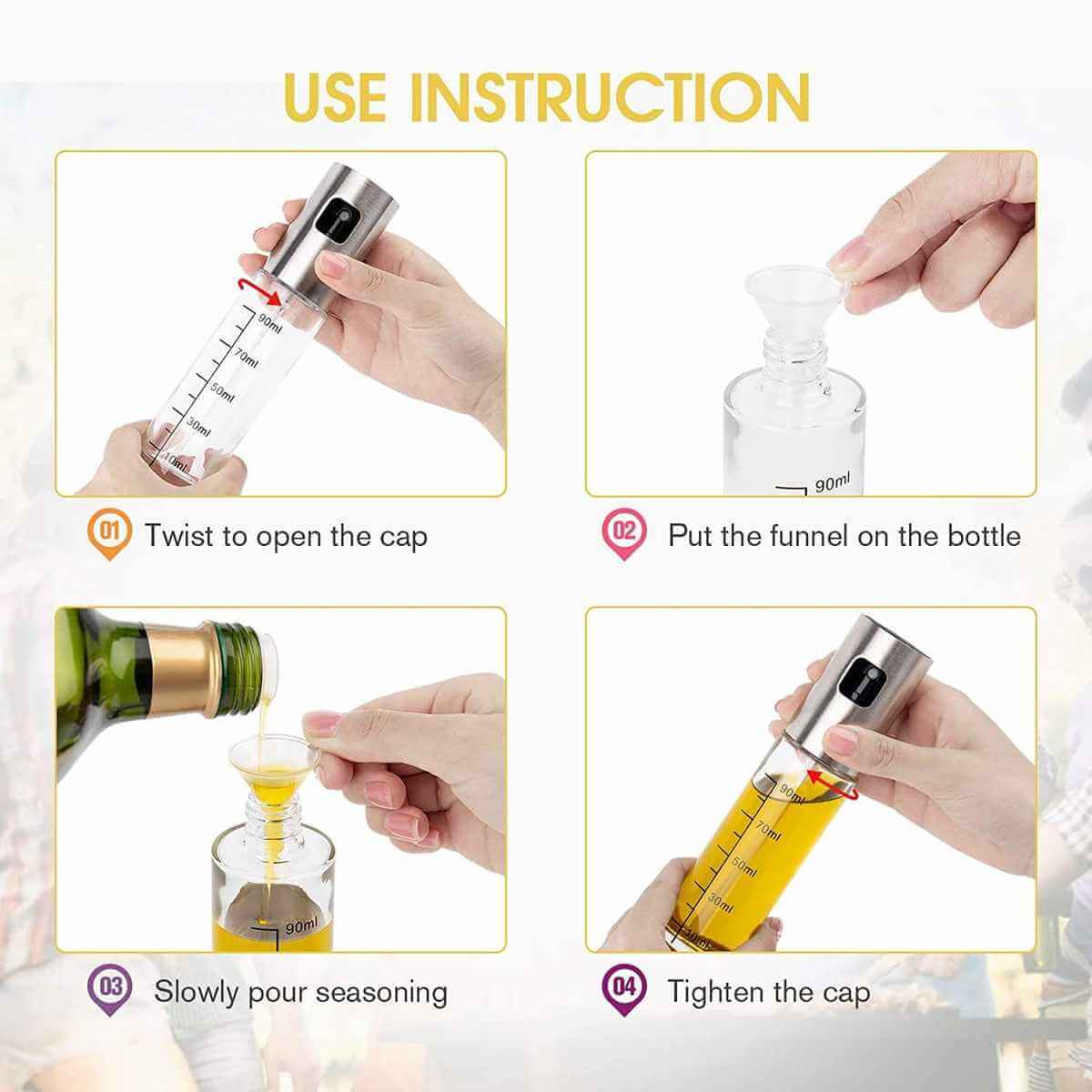 Set pulverizator de ulei sau oțet 100ml - 4buc Handy KitchenServ