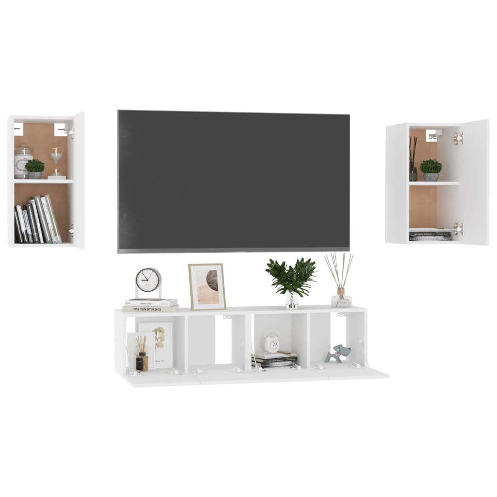 Set comodă TV, 4 piese, alb, lemn prelucrat GartenMobel Dekor