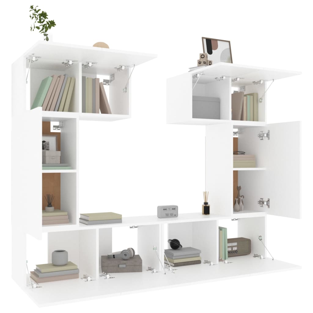 Set dulap TV, 6 piese, alb, lemn prelucrat GartenMobel Dekor