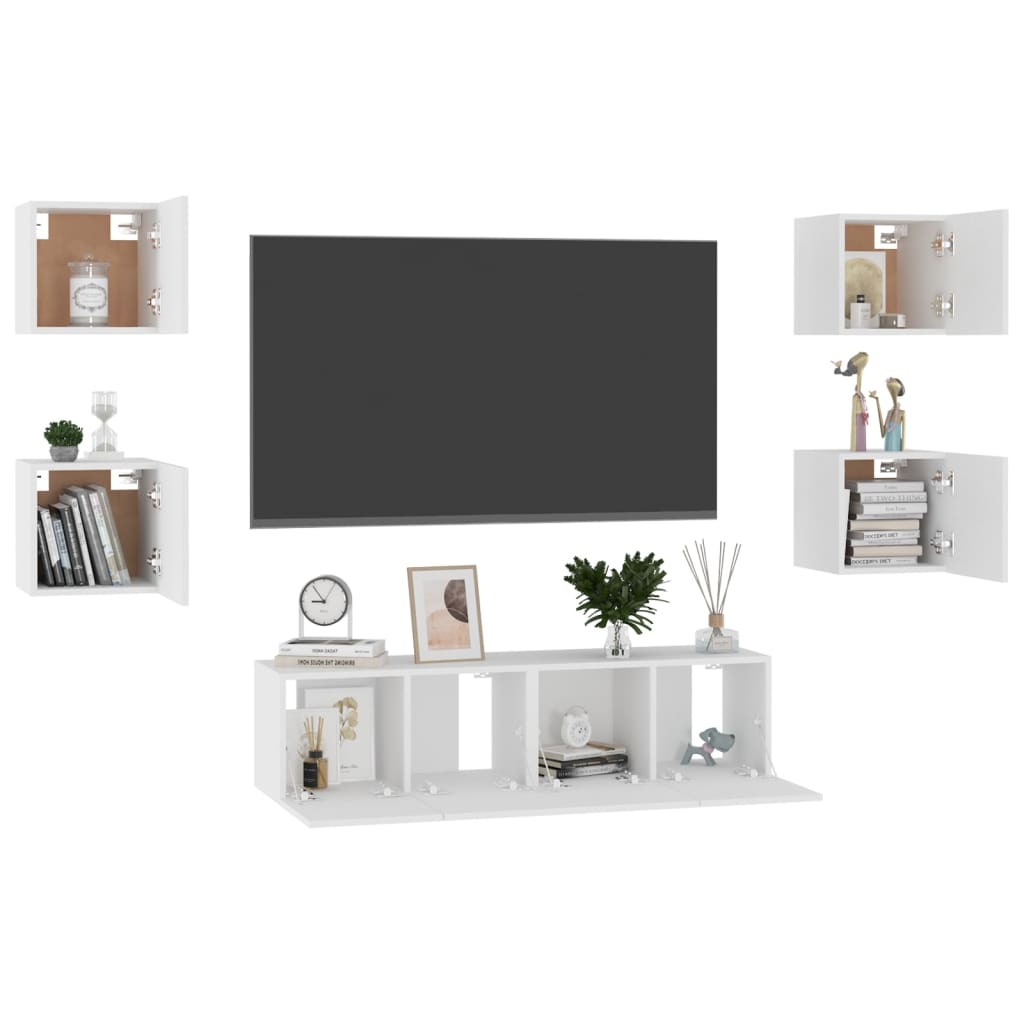 Set dulapuri TV, 6 piese, alb, lemn prelucrat GartenMobel Dekor