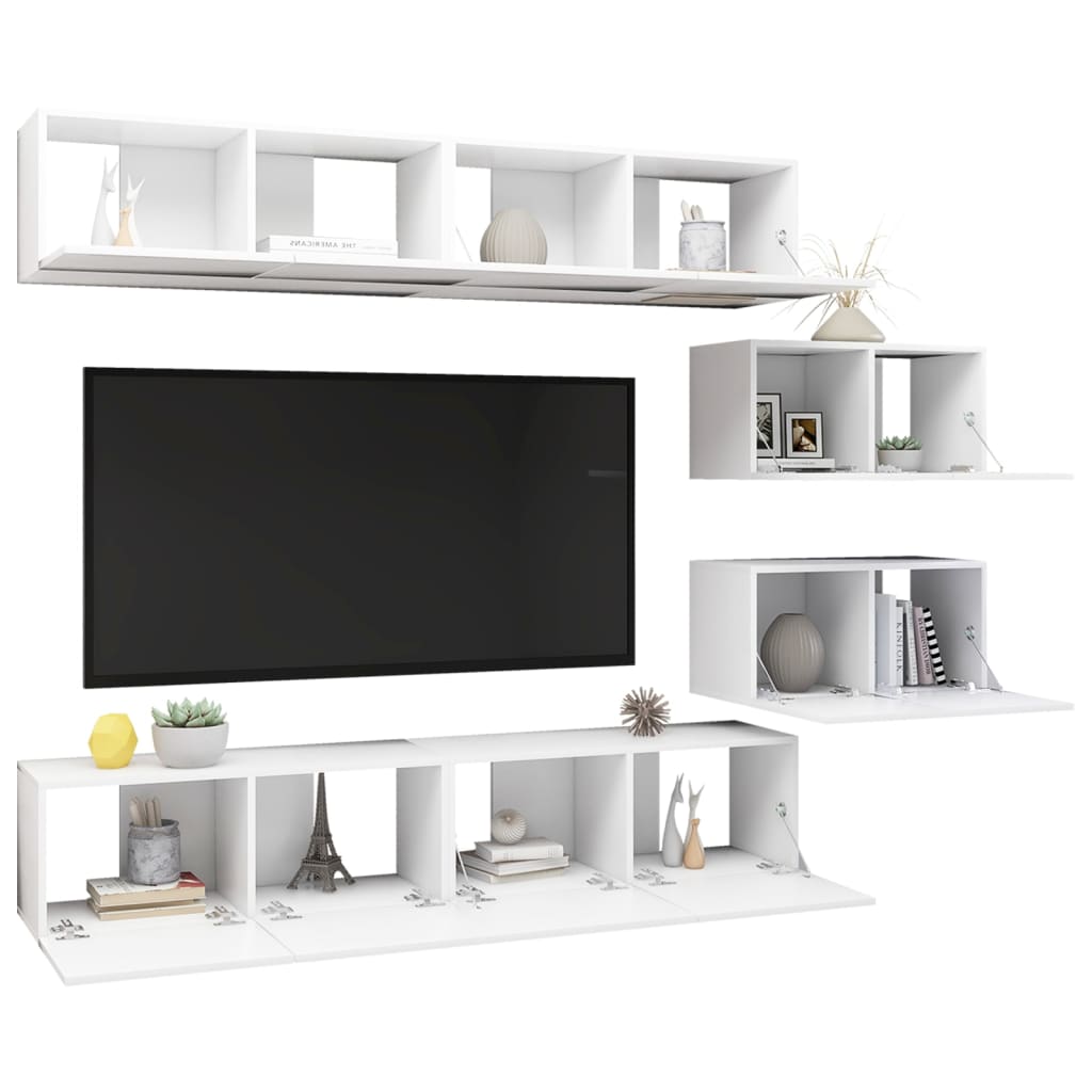 Set dulapuri TV, 6 piese, alb, lemn prelucrat GartenMobel Dekor