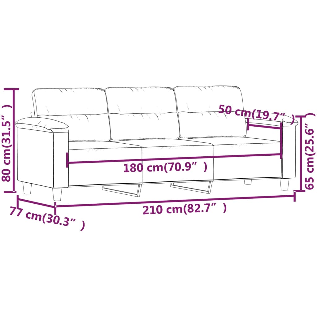 Canapea cu 3 locuri, bej, 180 cm, țesătură microfibră GartenMobel Dekor