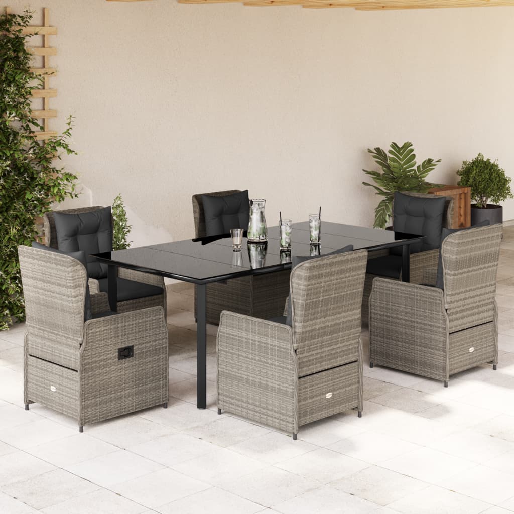 Set mobilier de grădină cu perne, 7 piese gri deschis poliratan GartenMobel Dekor