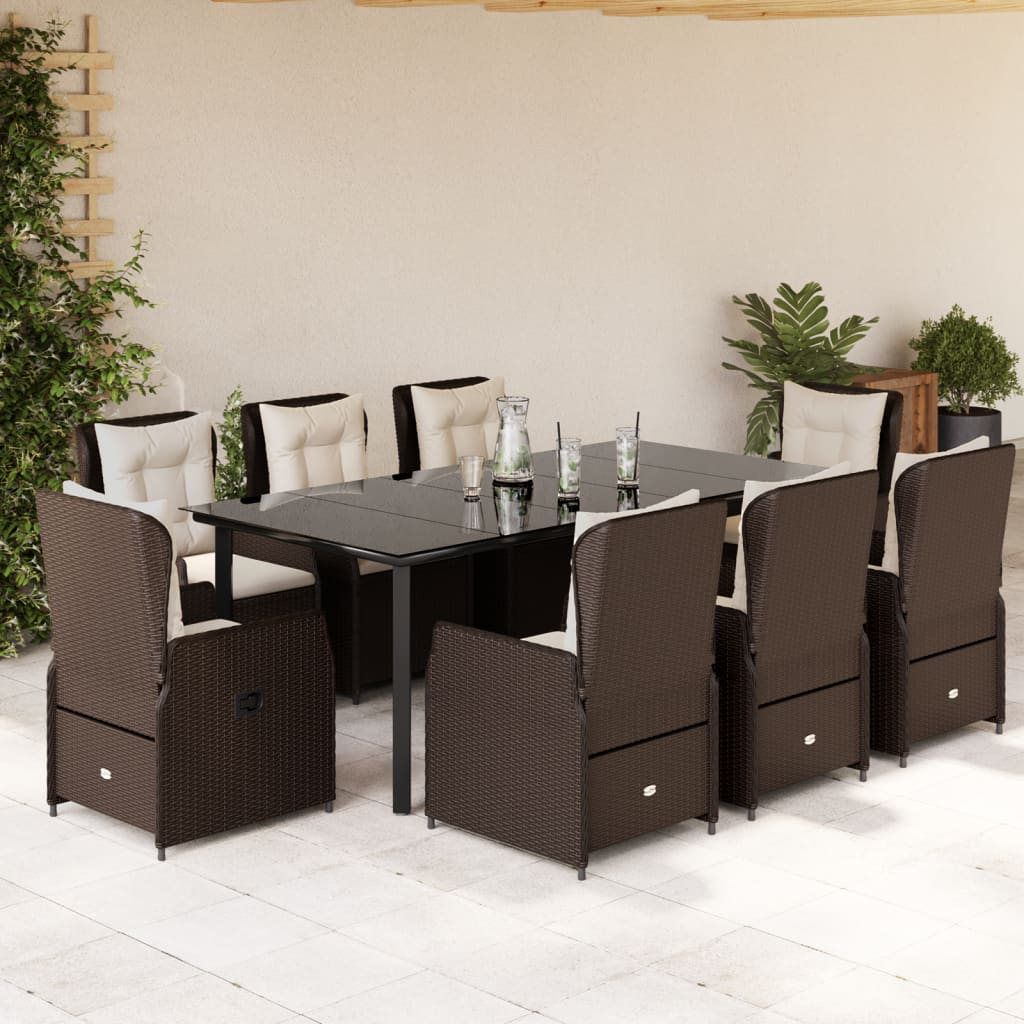Set mobilier de grădină cu perne, 9 piese, maro, poliratan GartenMobel Dekor