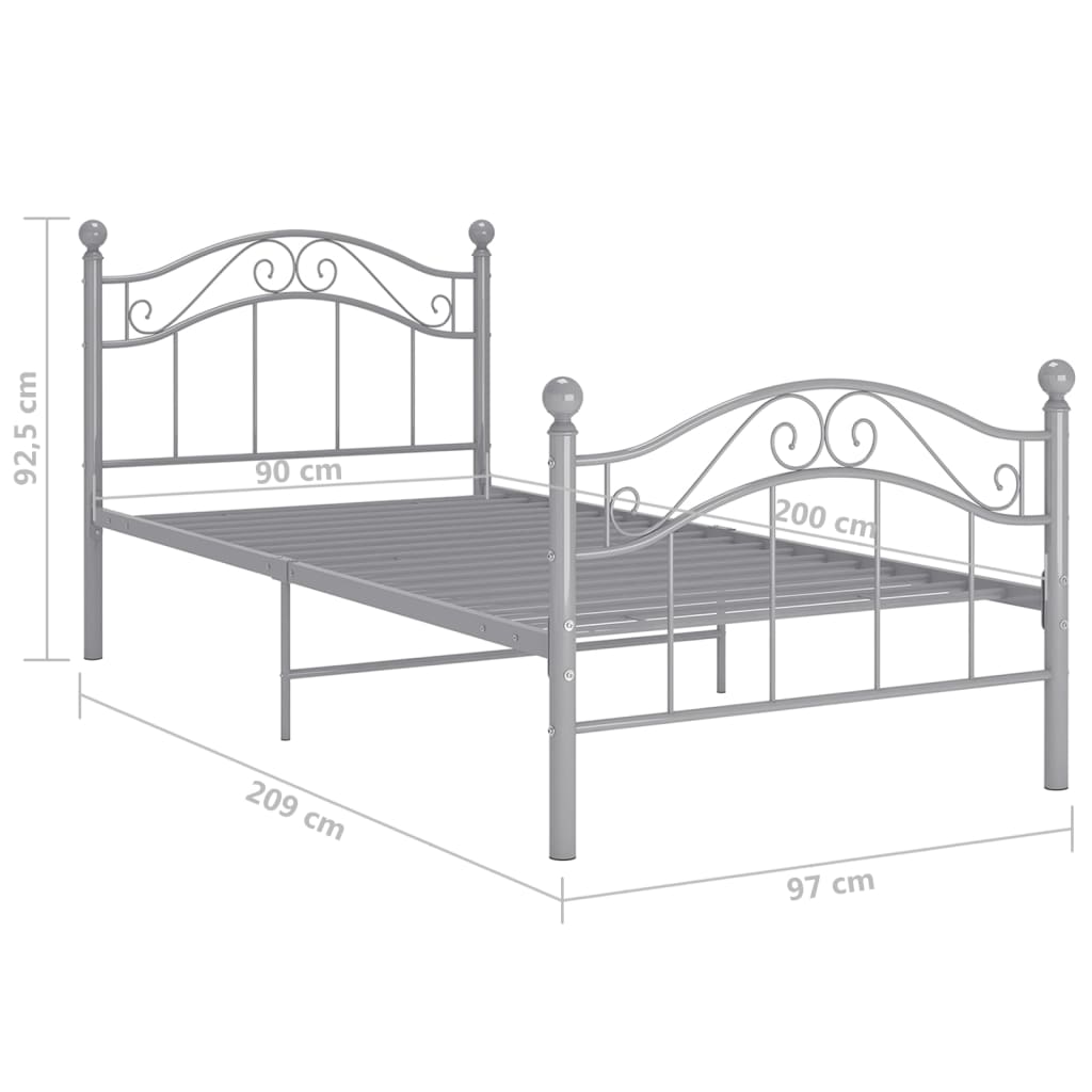 Cadru de pat, gri, 90 x 200 cm, metal GartenMobel Dekor